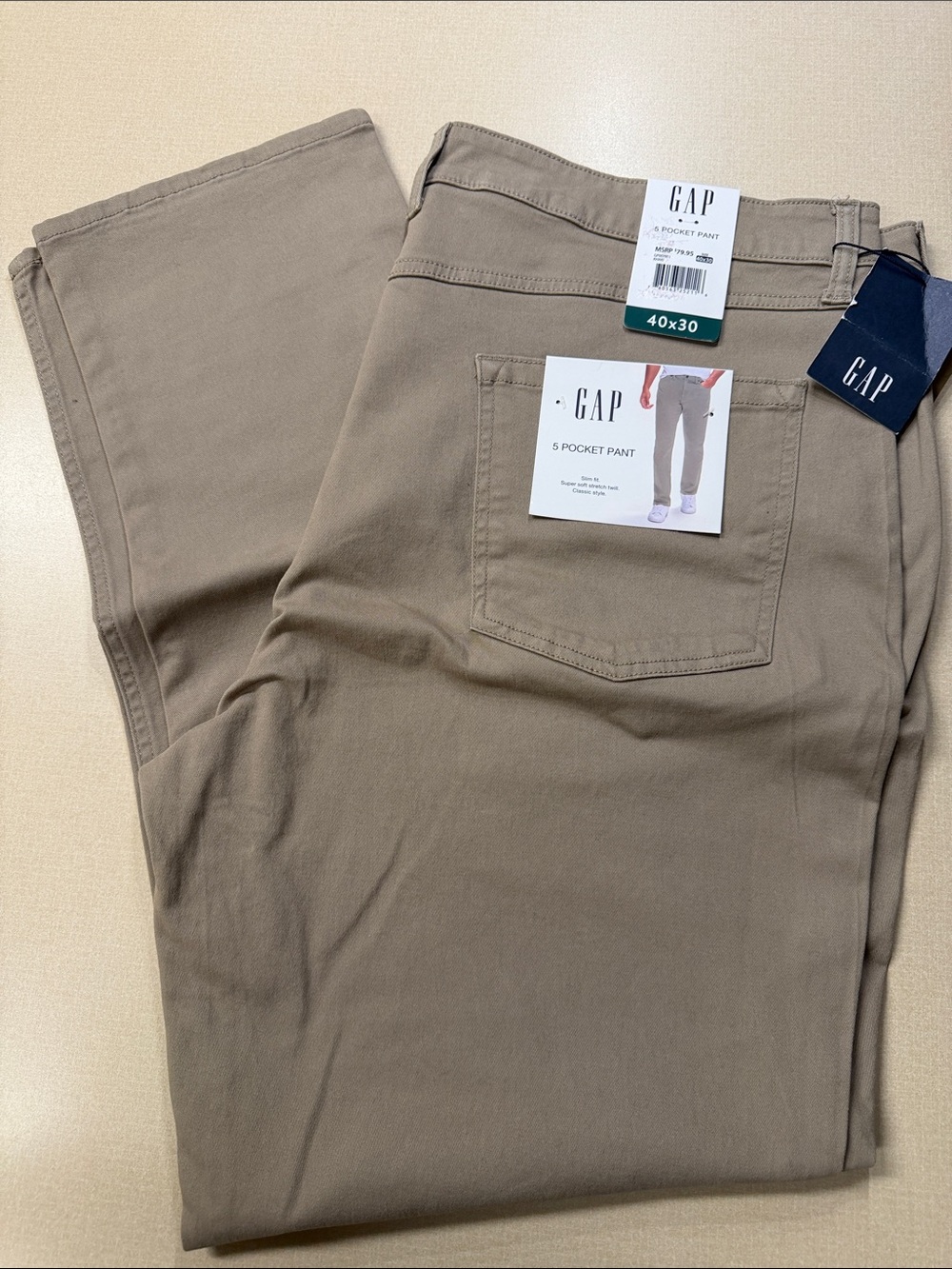 GAP Men's 5-Pocket Slim fit Classic style in Tan size 40 X 30